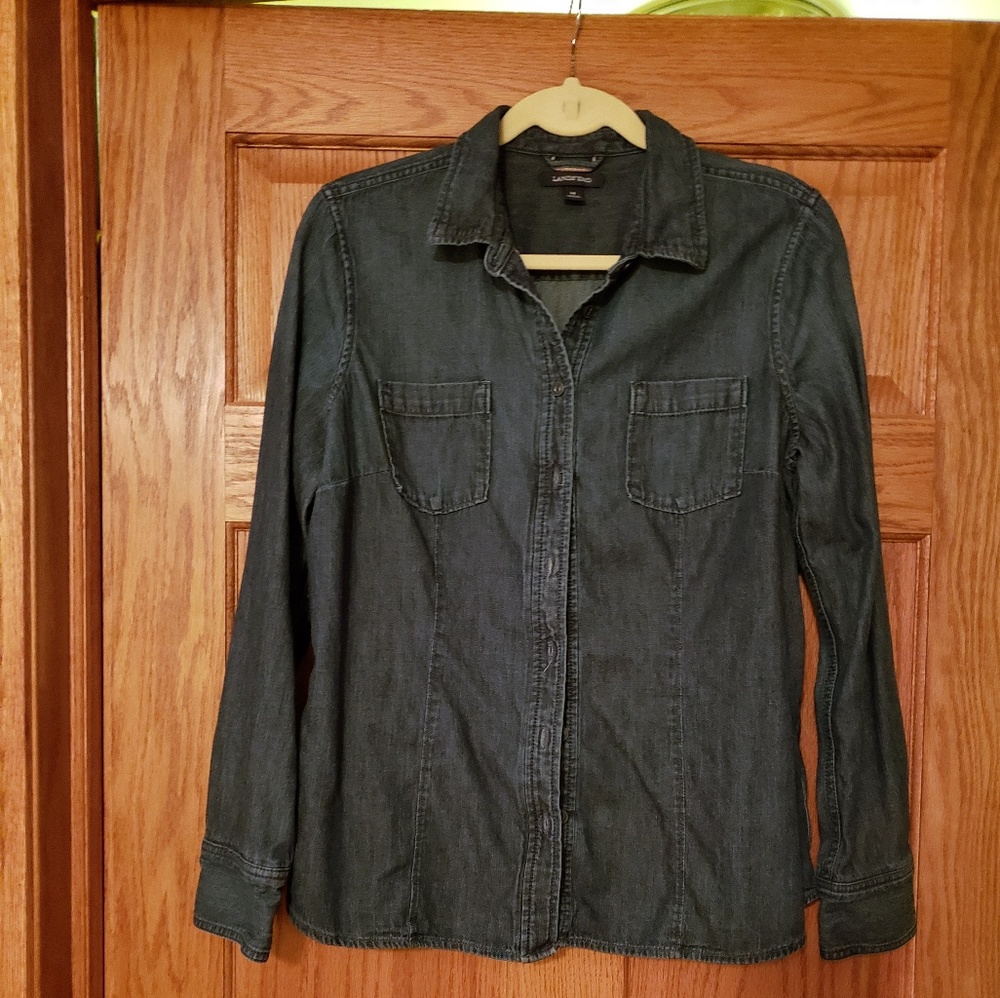 Lands End Dark Chambray Button Up Size 14